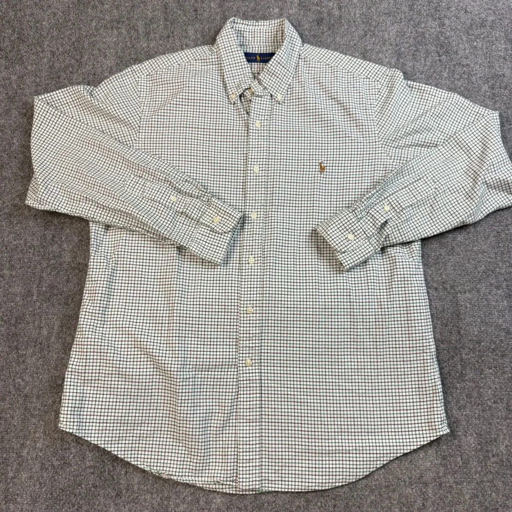 Polo Ralph Lauren Button Down Shirt Mens Large Green White Tattersall Check